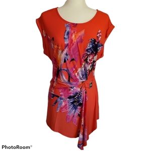 Fylo London Top Womens Medium‎ Red Tropical Floral Hawaiian Stretch M